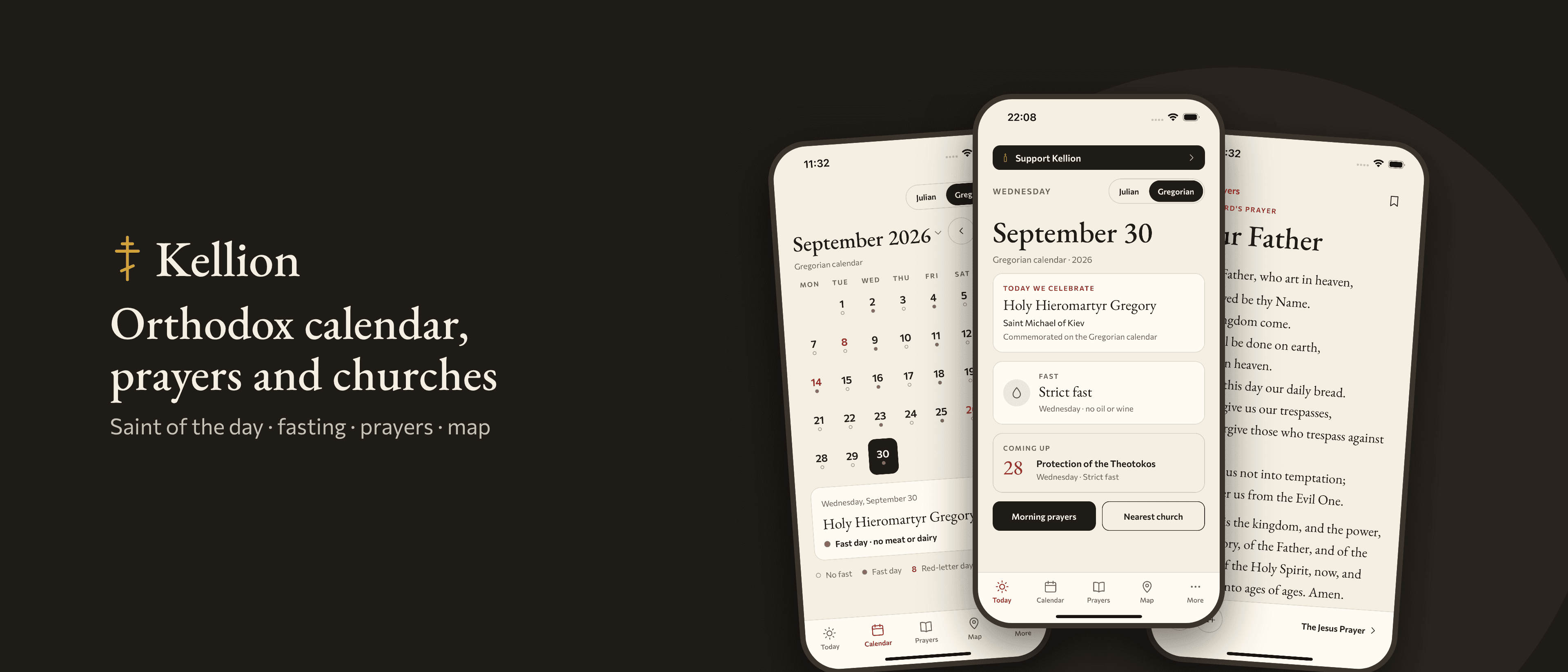 Kellion: Orthodox calendar, prayers and churches — calendar, today and prayer screens
