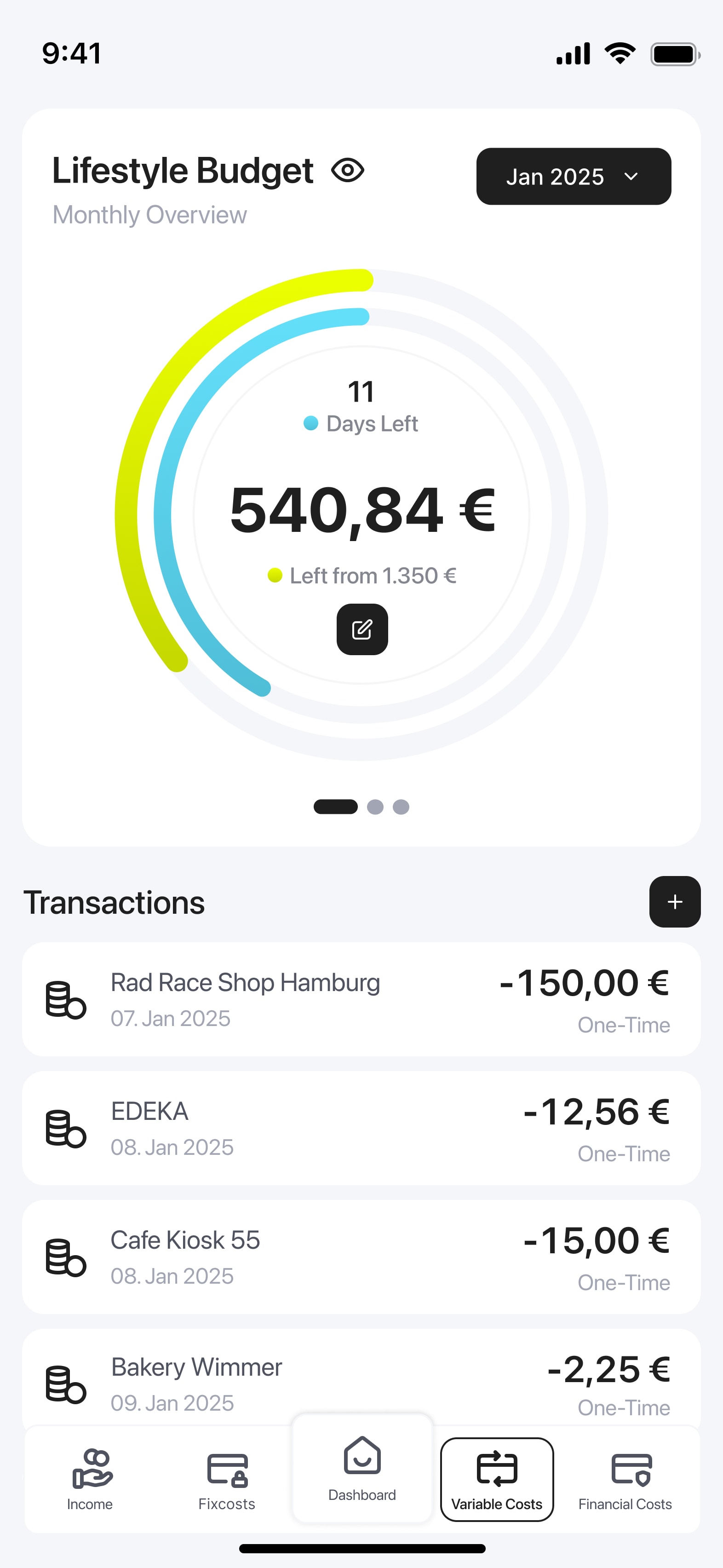 Amplitude lifestyle budget: monthly overview and transactions