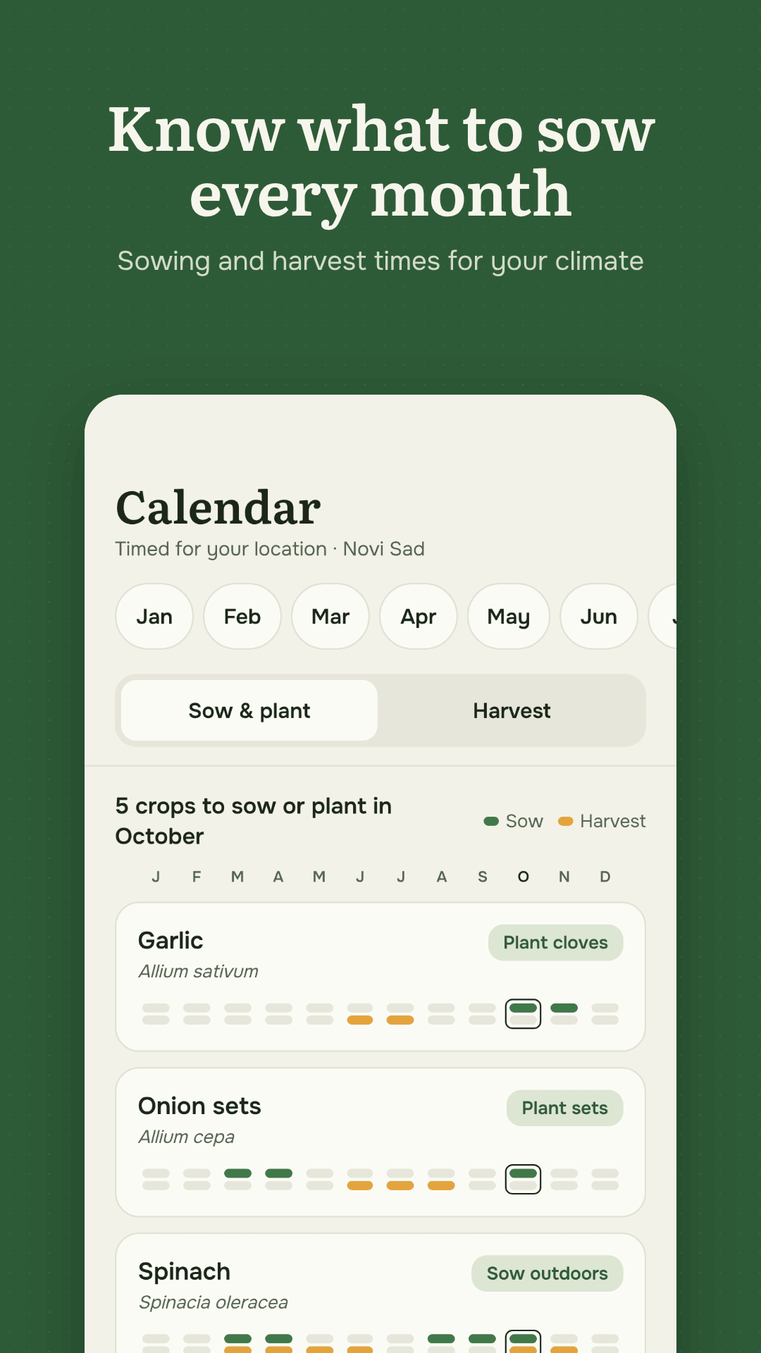 Hortium sowing and harvest calendar